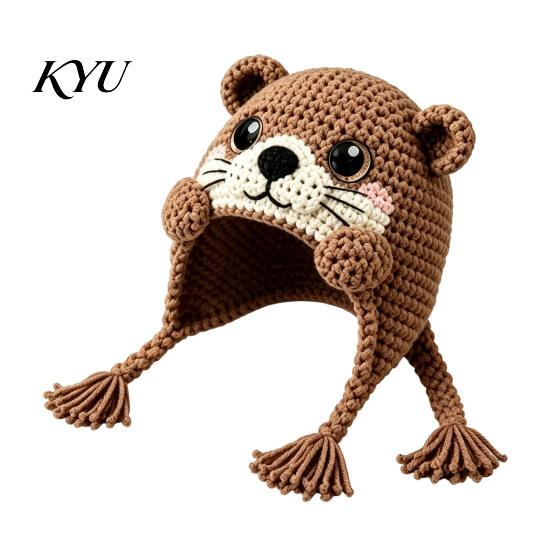 Holiday Crafting Projects Animal Hood Hat Crochet Kit, DIY Earflap Craft Supplies for Adults Cute Project Teens, Handmade Gift Yarn Crafts