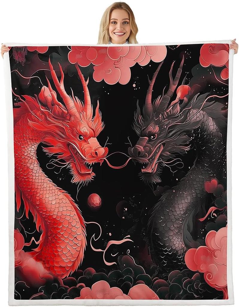 Cute Pink Dragon Blanket Soft Fleece Throw Kids Room Decor Fantasy Art Design Home Decoration
