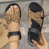 20252025 Summer Foreign Trade New Large Size Flat Leopard Print Hollow Buckle Retro Sandals