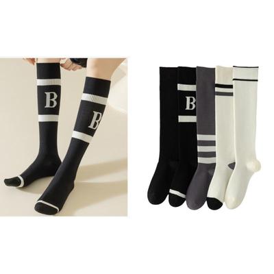 Pressure Lean Leg Calf Socks Letter Striped Stockings Women's Fashion Draw A High Tube Socks Ins  Knee-high Socks