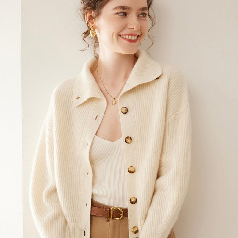 Heavyweight Cashmere Slim Fit High Neck Cardigan: Autumn/Winter European American Style Women's Sweater