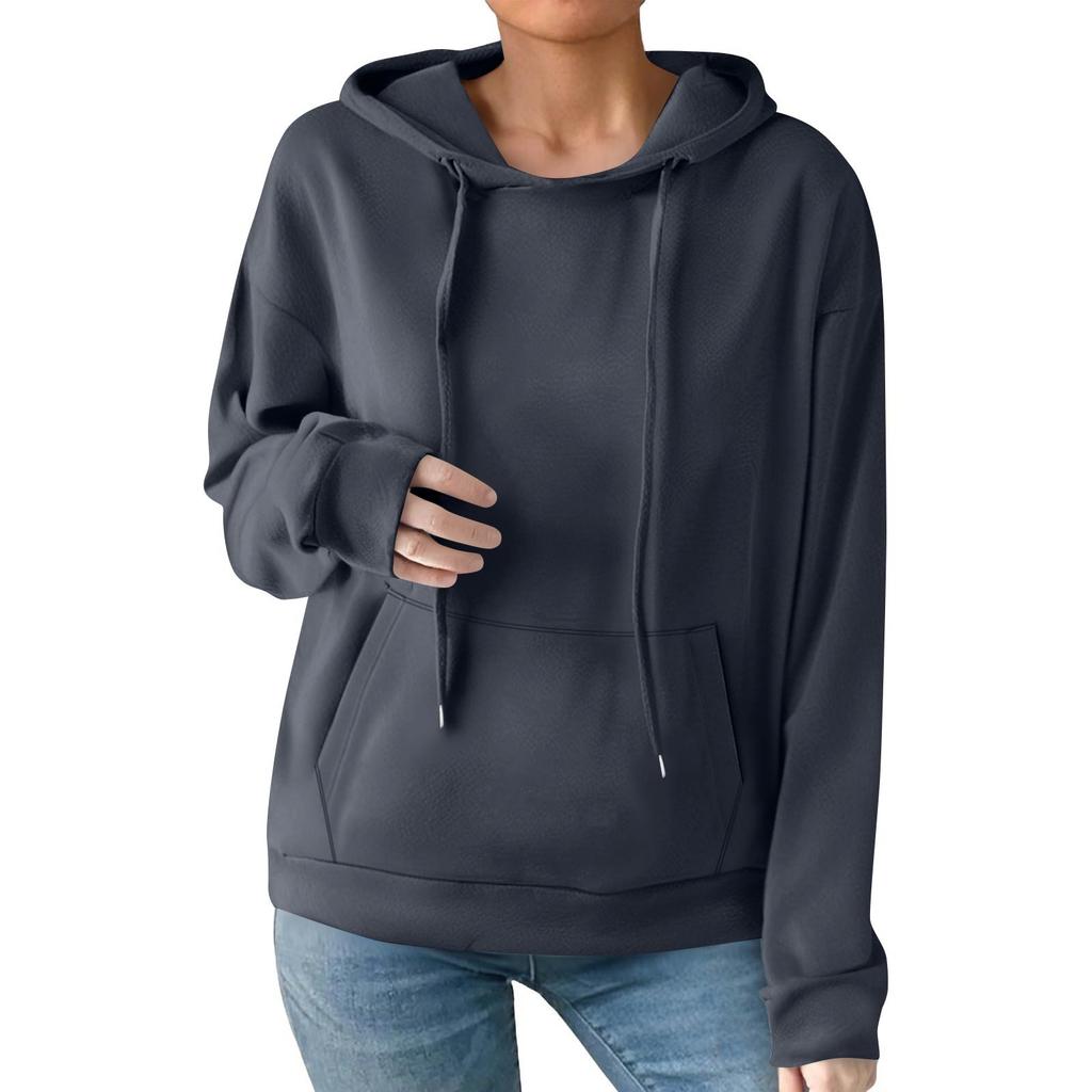 Women's Fashion Casual Solid Color Pocket Long Sleeve Hoodie