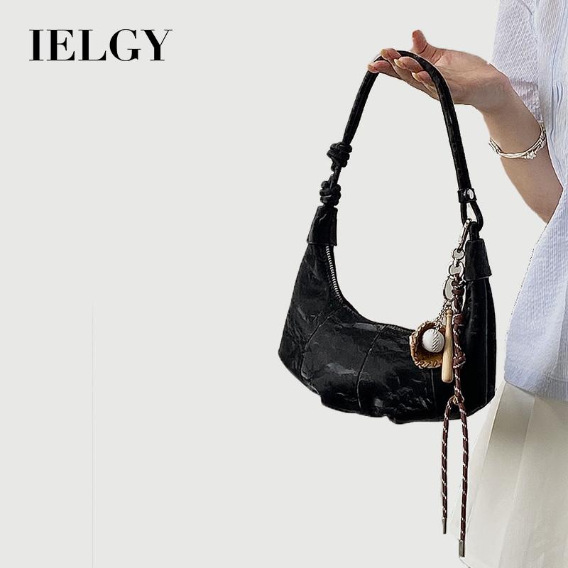 IELGY Ladies Underarm Bag All-Match Lazy Style Black Portable Croissant Bag