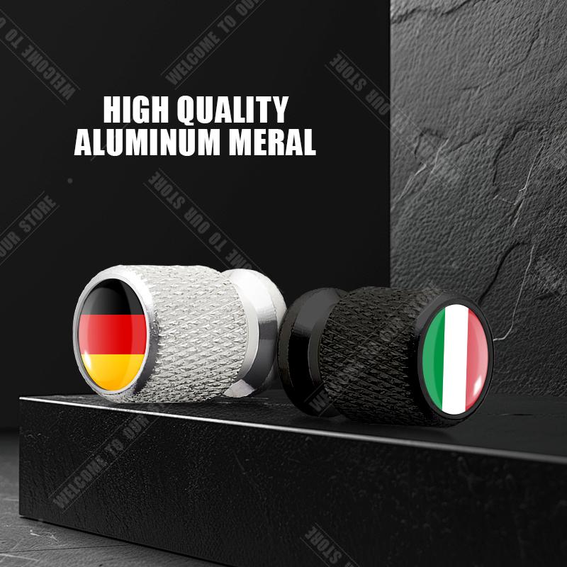 Cqdjvy1 Auto CNC Aluminium Duitsland Italië Frankrijk Driekleurige Vlag Embleem Voor Citroen Peugeot Fiat Kia 4 stuks Bandenventiel Luchtpoort Stuurpen Afdekdoppen