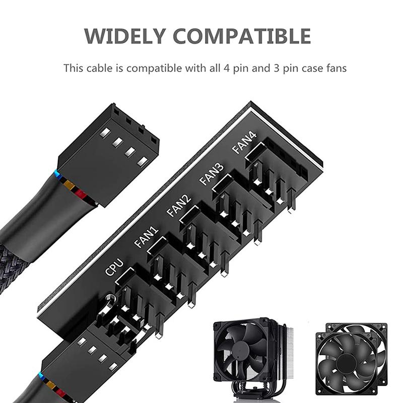 4-Pin PWM Fan Hub 1 To 5 Splitter Cable, PC Case Motherboard Cooler Power Extension Adapter Cord for Desktop Computer Gaming Rig Cooling System