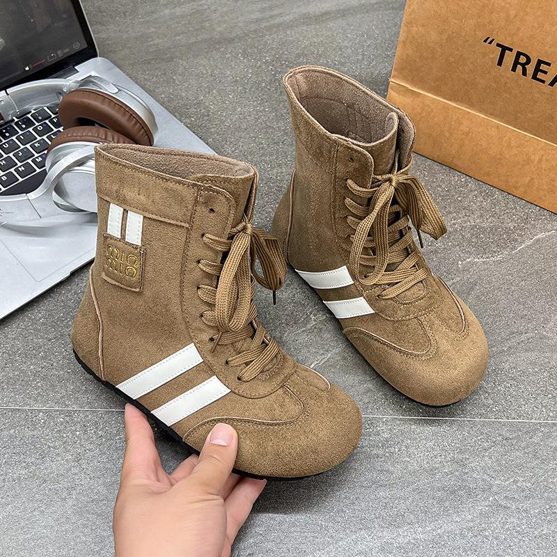 2025 autumn new retro matte leather high-top German training shoes fashionable inner height increase Martin boots Maillard casual women's shoes