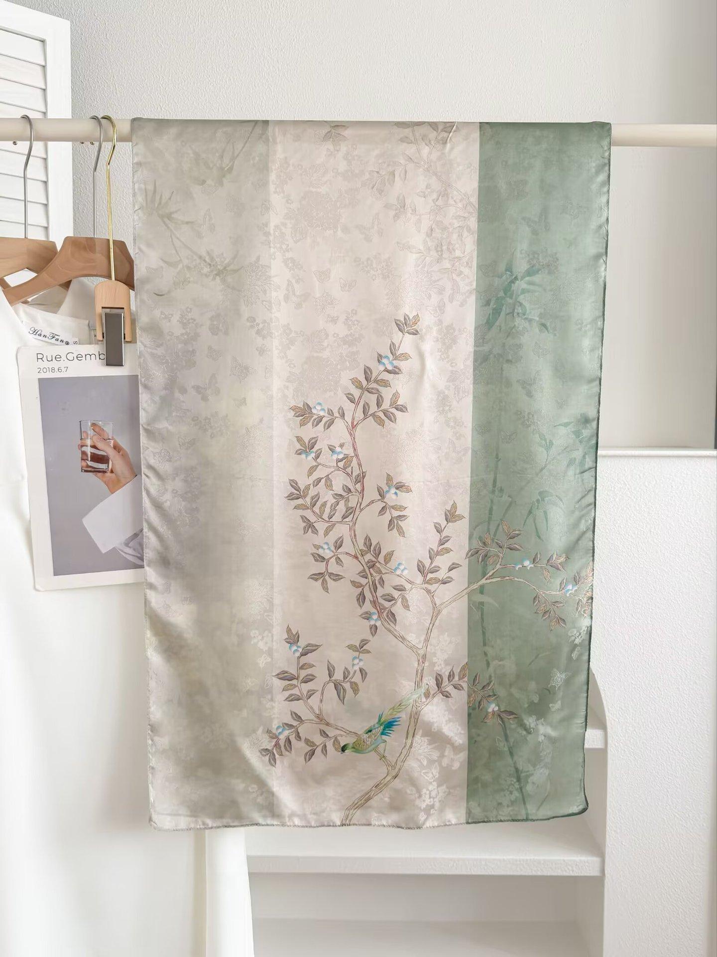Premium new Chinese style mulberry satin silk long scarf national style flower print mulberry silk silk scarf women s versatile shawl 53*170