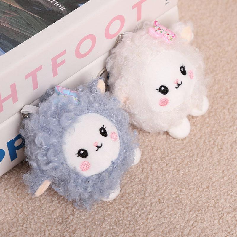 Fluffy Plush Sheep Keychain Cute Soft Curly Wool Butterfly Decor Keyring for Backpack Handbag Car Key Ornament