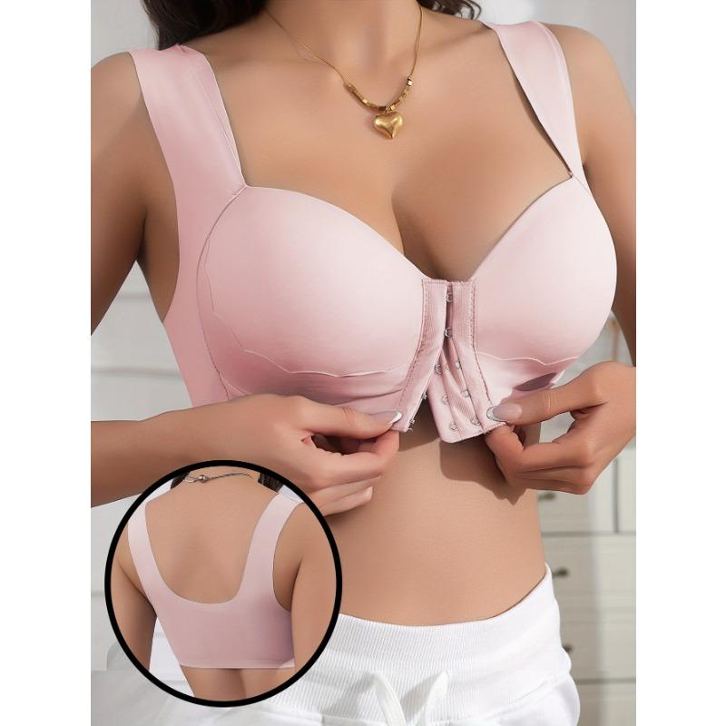 Seamless Front Closure Push Up Bra Wide Strap Non Underwire