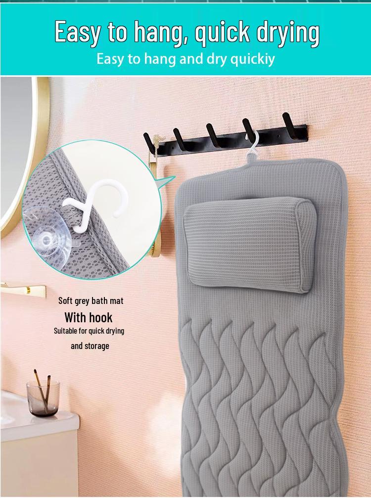 4D Non-Slip Bathtub Mat with Pillow and Suction Cups