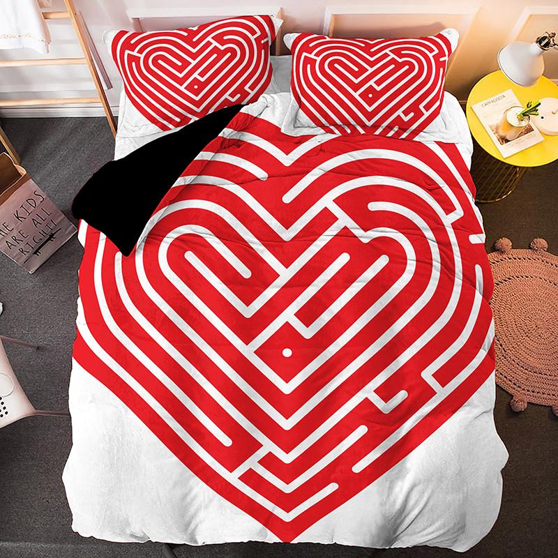 Love Duvet Cover Set Heart Shaped Pattern Romantic Theme Comforter Cover with Pillowcases for Girls Women King Queen Full Size