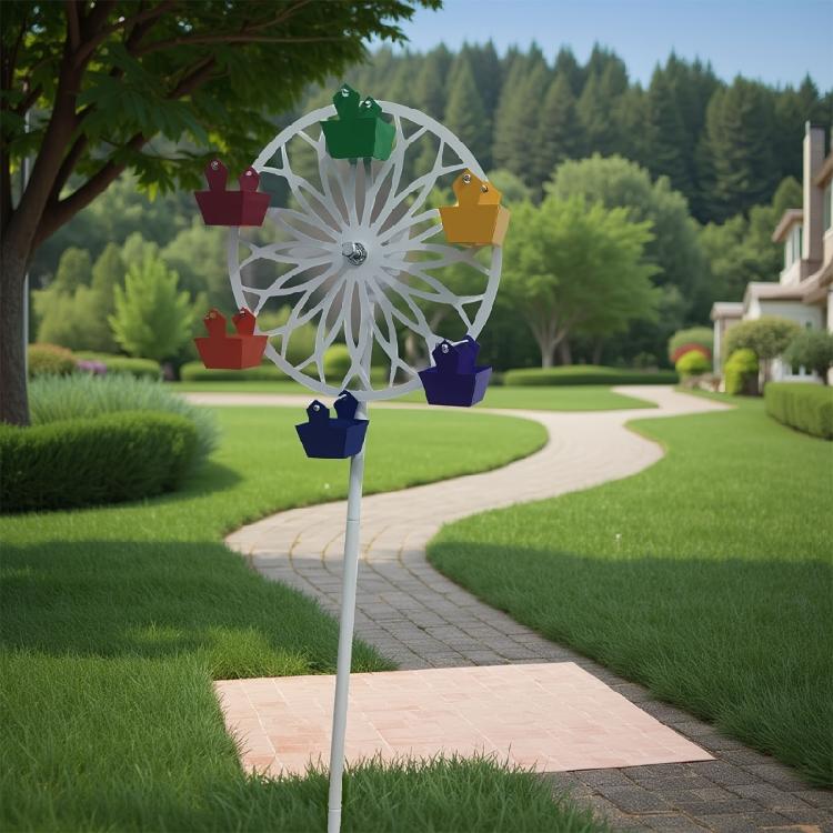 Moderne Windmolen Vogelvoederbak Roterende Weerbestendig Metaal Tuinornament Grondpen Voor Vogelvoederaccessoires