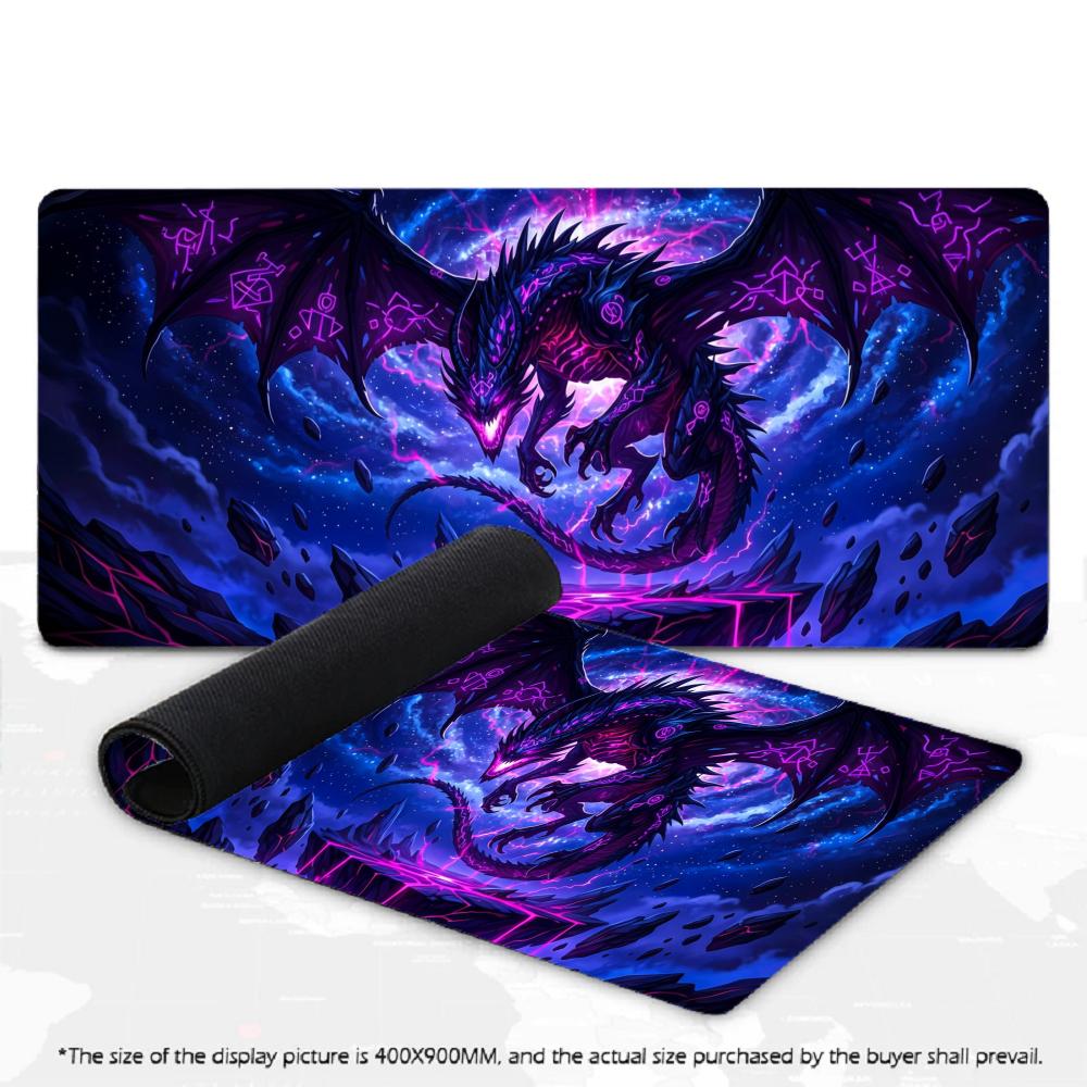 XXL Dunkler Drache Großes Mauspaddel Fantasy Magische Rune Neon Grafik Schreibtischunterlage Rutschfeste Gummi Gaming Computer Tastatur Mauspads
