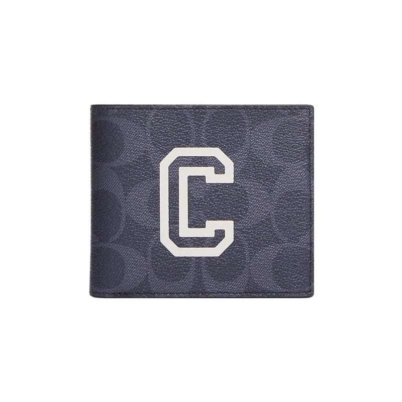 COACH Billfold Wallet 10 Classic Fashion Multi-Card Slot Bifold Coated Canvas Document Case Card Holder Wallet Men s Denim Color and Chalk White белый