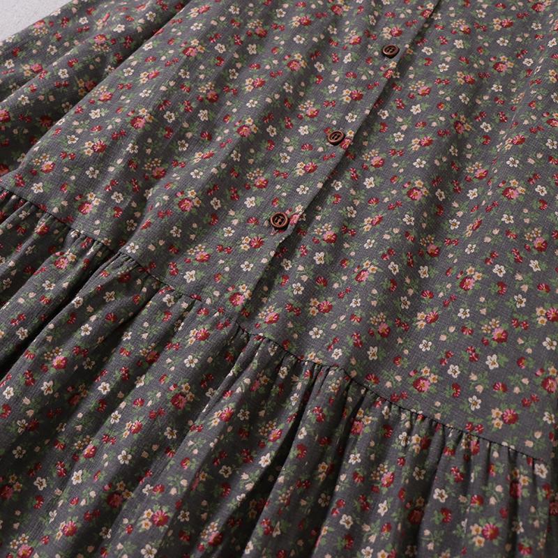 Mori Girl Autumn Spring Women Loose Long Dress Ruffled Collar Floral Cottagecore Dress Vintage Cotton Ruffles Elegant Chic Dress