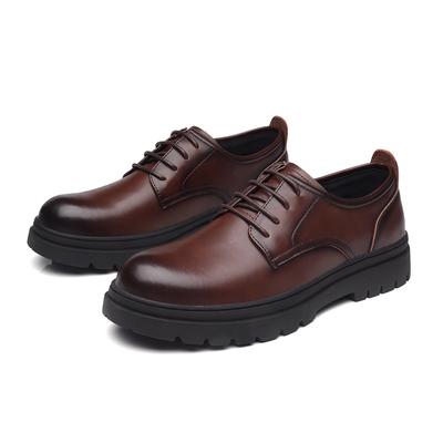 2026 New Mens Genuine Leather Oxford Shoes Classic Brown Lace-Up Casual Dress Shoes with Cushioned Insole Anti-Slip Sole Loafers