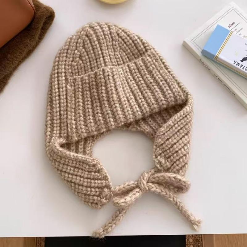 Winter atmosphere knitted wool hat women's autumn and winter warm ear protection flying hat skiing