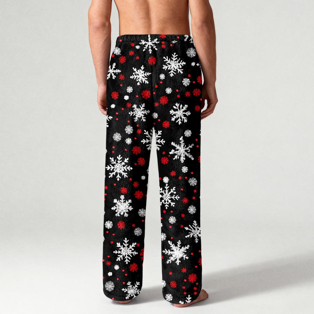 Men's Drawstring Pocket Flannel Pants Homewear Sleep Pants