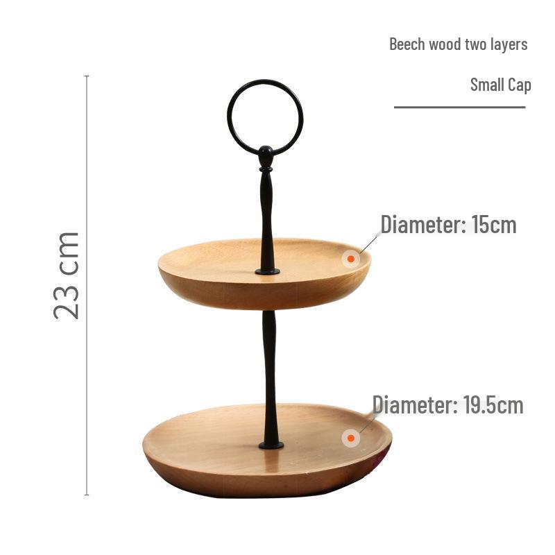 European Style Two-Tier Solid Wood Fruit and Pastry Tray