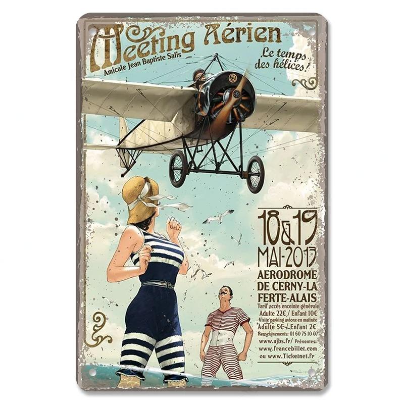 Vintage Airplane Posters Metal Tin Signs Decor Model Plane Meeting Aerien Metal Plate Wall Decor Bar Club