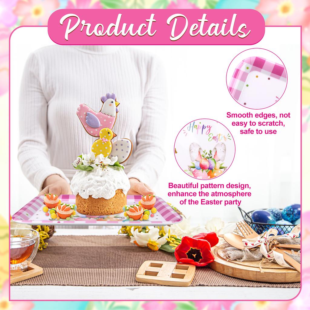 3 Pcs Easter Serving Trays Watercolor Bunny Egg Platter,13X10 Serving Dishes Vintage Spring Flower Rabbit Melamine Tray Snacks C