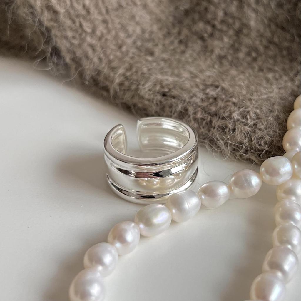 PANJBJ 925 Sterling Silber Dicker Doppelring für Damen Mädchen Geschenk Minimalismus Neutral Öffnend Breiter Schmuck Dropshipping