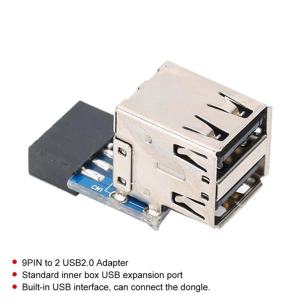 9PIN til 2 USB2.0 PC Hovedkort USB Utvidelsesadapter Datatilbehør