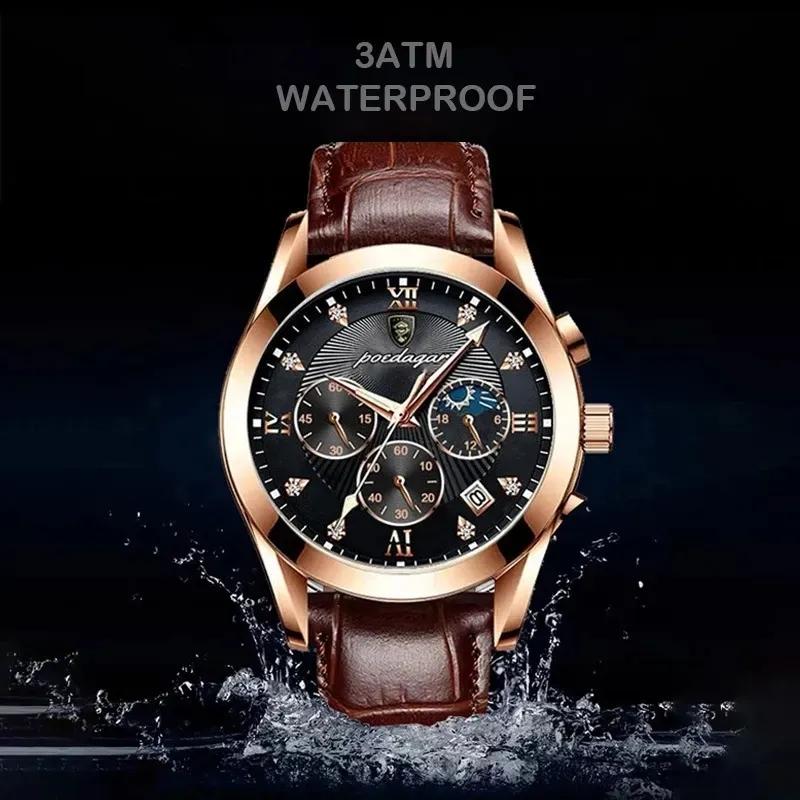 Poedagar 820  Custom Men Quartz Watch Leather & Stainless Steel Strap Sport Business Watch Bulk /ODM Wristwatch