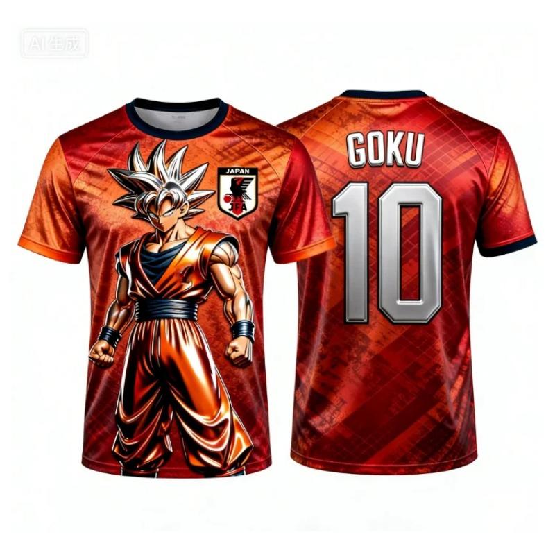 2026 Summer New Adult Men's Dragon Ball Goku 3D Printed Football Jersey T-Shirt Kids Anime T-Shirt Special Football Jersey NO.10