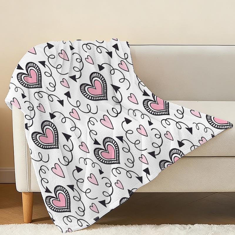 Heart Series Flannel Throw Blanket Soft Cozy Machine Washable Warm Blanket for Home, Office & Nap, Perfect Valentine's Day Gift