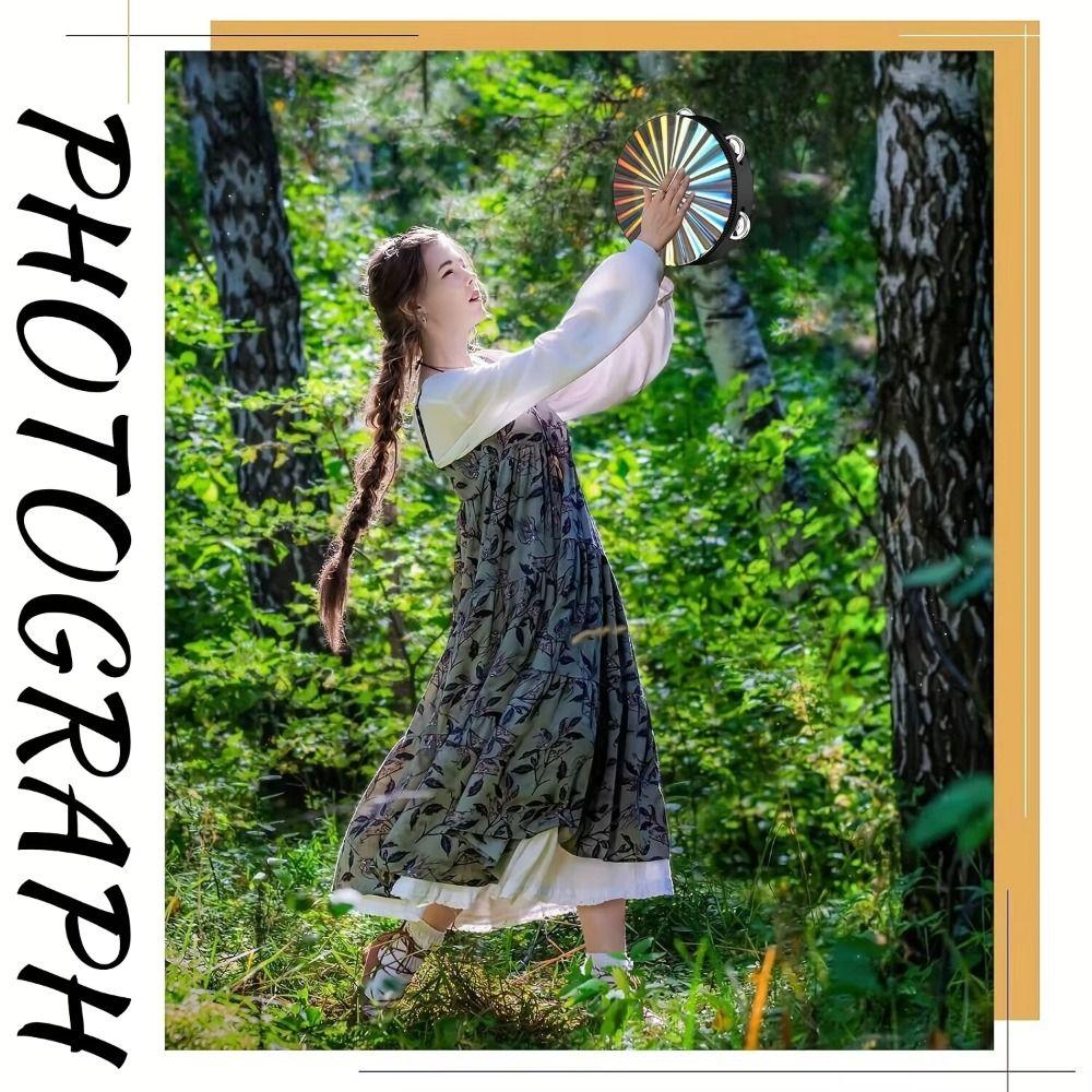 Drewniany Tamburyn z Tęczą Dzwonek Ręczny Pojedynczy/Podwójny Rząd Tamburyn Dzwonek Ręczny Impreza Kościół