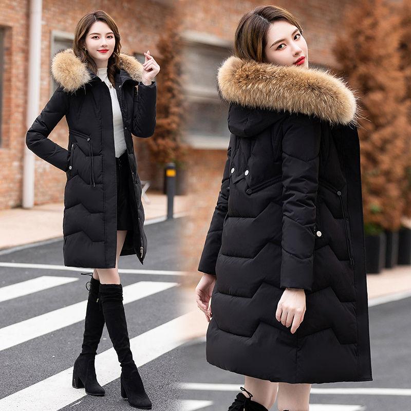 Down Jacket Women's Medium and Long New Slim-fit Fur Collar Warm Duck Down Thickened Jacket Winter