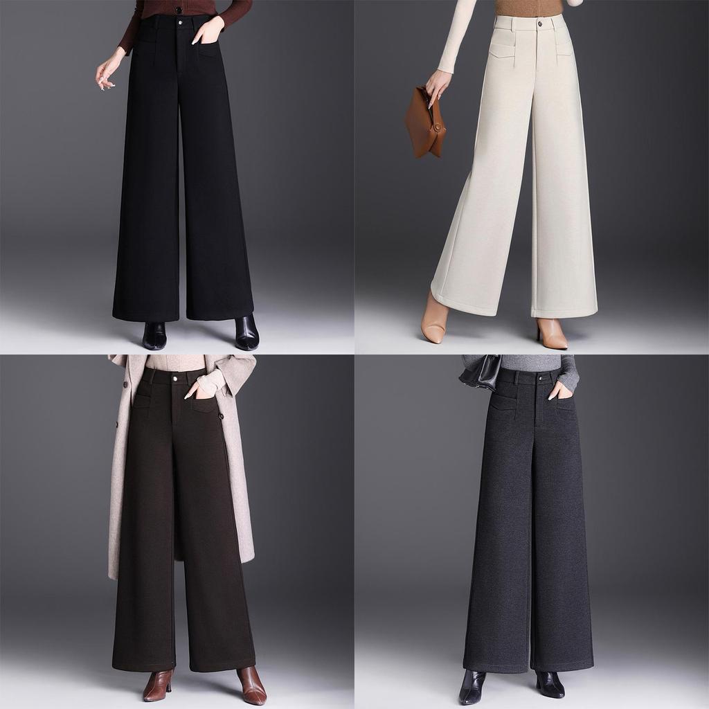 Wool Blend Wide Leg Pants For Women With High Waist And Pockets For Autumn Winter Casual Wear