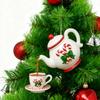 Christmas Teapot Ornament Holly Vintage Tea Cups And Pot Set Xmas Tree Hanging Ornaments 2D Acrylic Teapot Decor with Pouring Tea Effect for