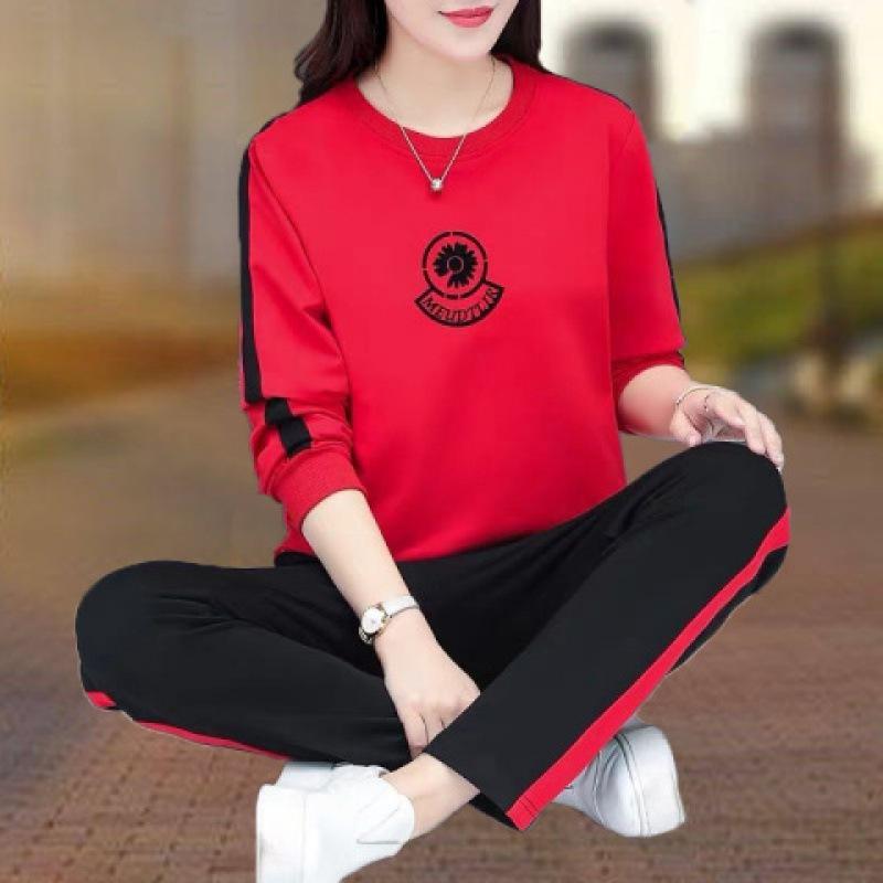 Sportswear Set for Women - Spring/Autumn Korean Style - Loose Round-neck Large Size - Long-sleeved Casual Two-piece Set
