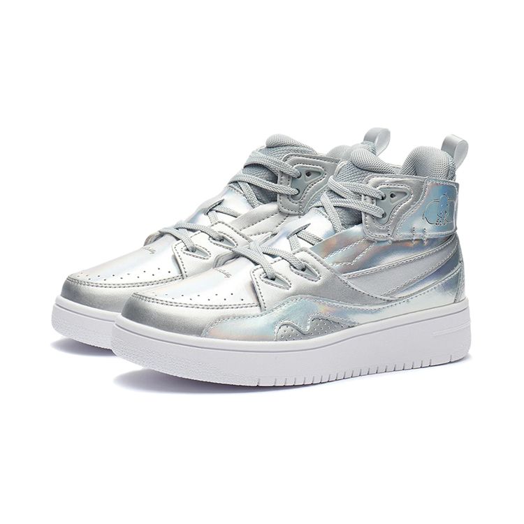 Disney X Li Ning Dumbo Series Comfortable Versatile Shock Absorption High-Top Kids Sneakers Kids Sneakers Silver White YKCR162-1