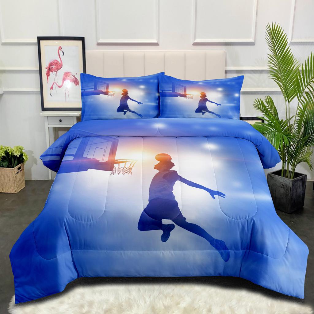 Fett-Steppkern-Kugel-Sport Basketball Fußball Doppelbettdecke Federseide Baumwolle Bettbezug Dreiteiliges Set
