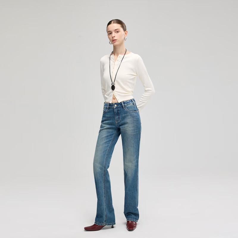 Fengxun Vintage Washed Straight-Leg Jeans