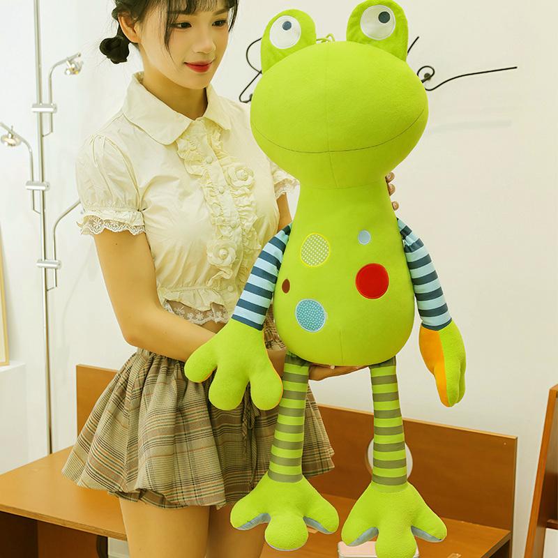 Cartoon Cute Long Leg Frog Plush Doll Pillow Green Floral Frog Reptile Stuffed Toy Home Decor Soothing Gift For Children