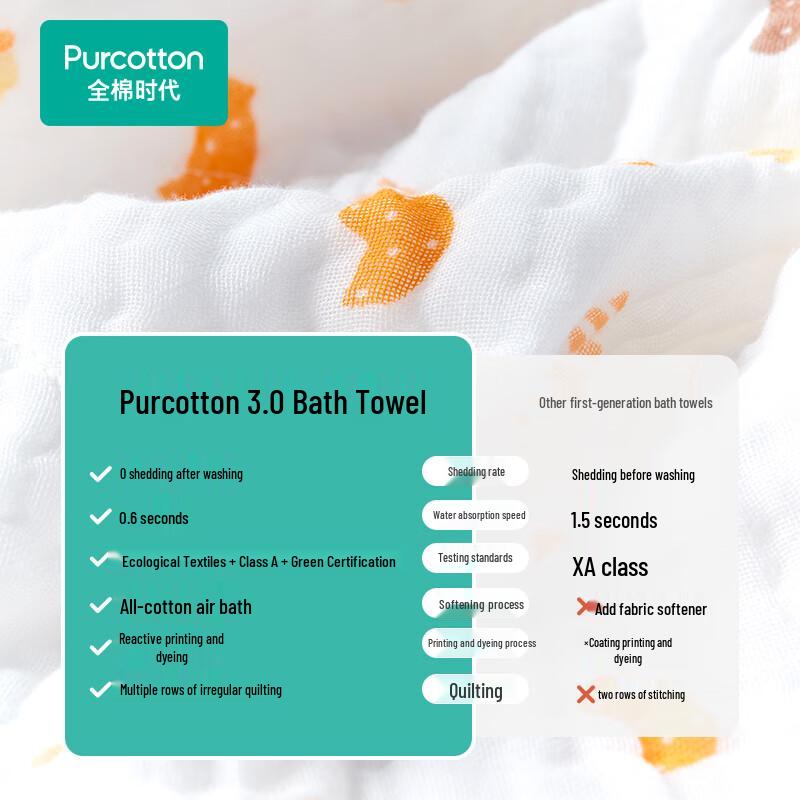 Purcotton Pure Cotton Gauze Baby Bath Towel