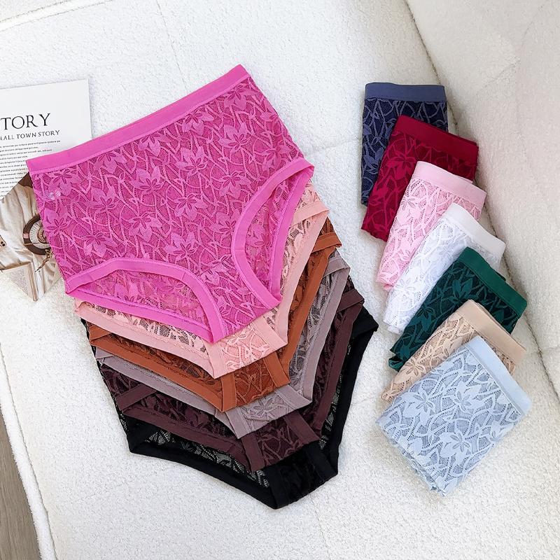FINETOO 1Pc Summer Sexy Ultra-thin Lace Perspective Panties Women High Waist Lace Floral Underwear Female Breathable Intimates Lingerie