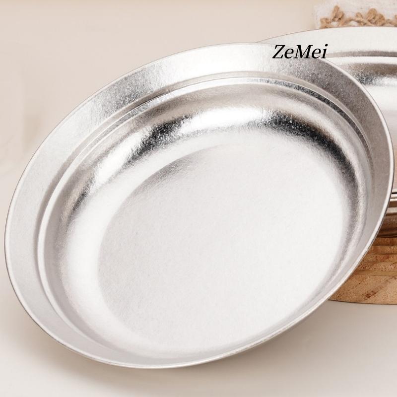 Pure Titanium Circular Dinner Plate,Silver Heat-Resistant Home Fruit Plate 20 cm Dinner Dishes Grill Tray Tableware,Kitchenware