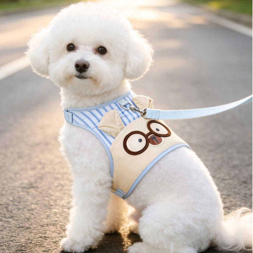 Cartoon Design Dog Harness and Leash Set Breathable Pet Chest Strap Set Durable Pet Vest Puppy