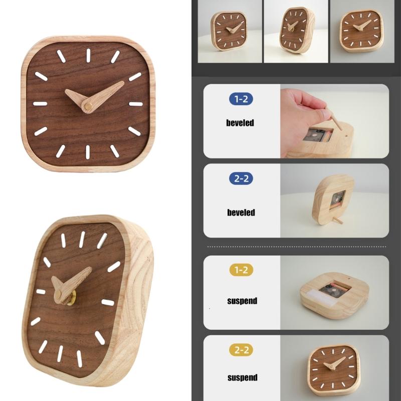Solid Wood Table Clock Walnuts Finish Bedsides Clock for Living Room Bedroom Study Room