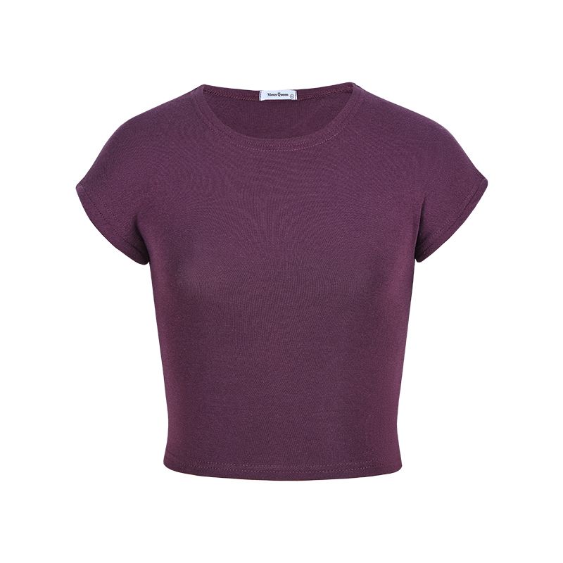 American Style Sexy Pure Desire Style round Neck Shoulder Short Sleeve T-shirt Female Summer Apricot Silm Slim Looking Short Midriff-Baring Top