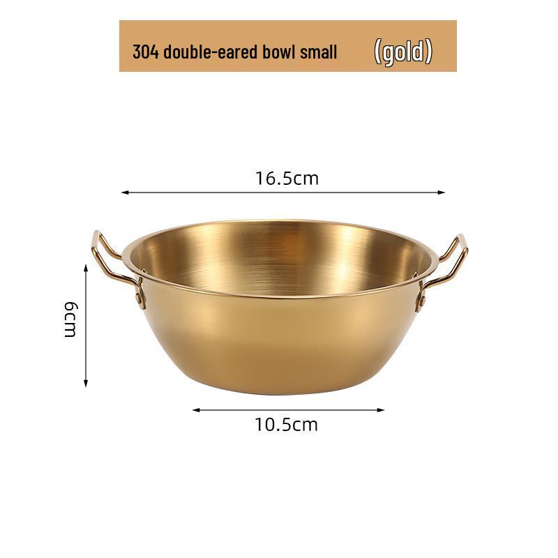 Korean Style Stainless Steel Snack Bowl with Handles for Rice Wine, Salad, Hot Pot Sauce, French Fries, or Fruit
