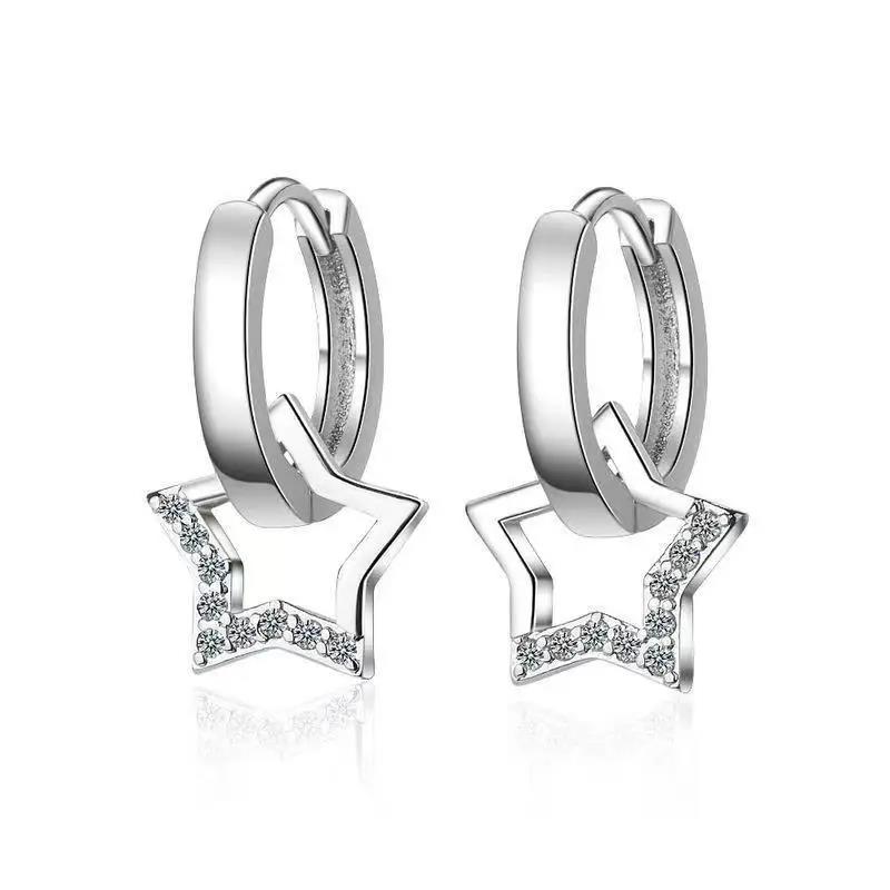 New Creative Mini Little Star Earrings Fashion Silver Color Zircon Hoop Earring for Women Holiday Jewelry Party Engagement GiftsGood product
