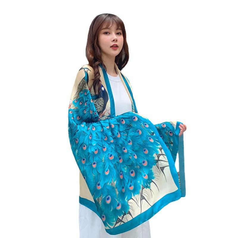 New Style of Beautiful Brocade Imitation Silk Soft Touch Photo Travel Scarf for Women Peacock Scarf with Larger and Thin