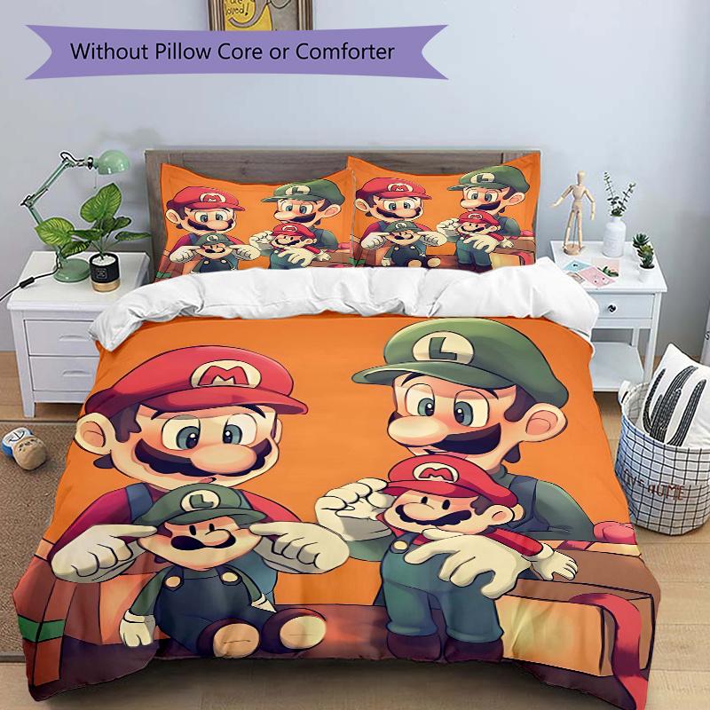 3pcs Heartwarming Adventure of Mario and Luigi Quilt Set - Soft and Comfortable Bedroom, Guest Room and Dorm Decor Bedding Set 1 Quilt Cover