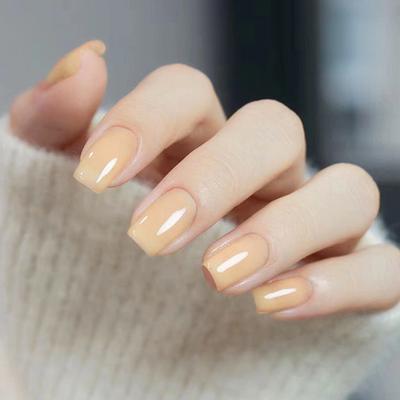 Milk Whirring Goose Yellow Medium and Long European Square Nail Art Piece Fake Nail Finished Product Removable Solid Color Nail Art Piece